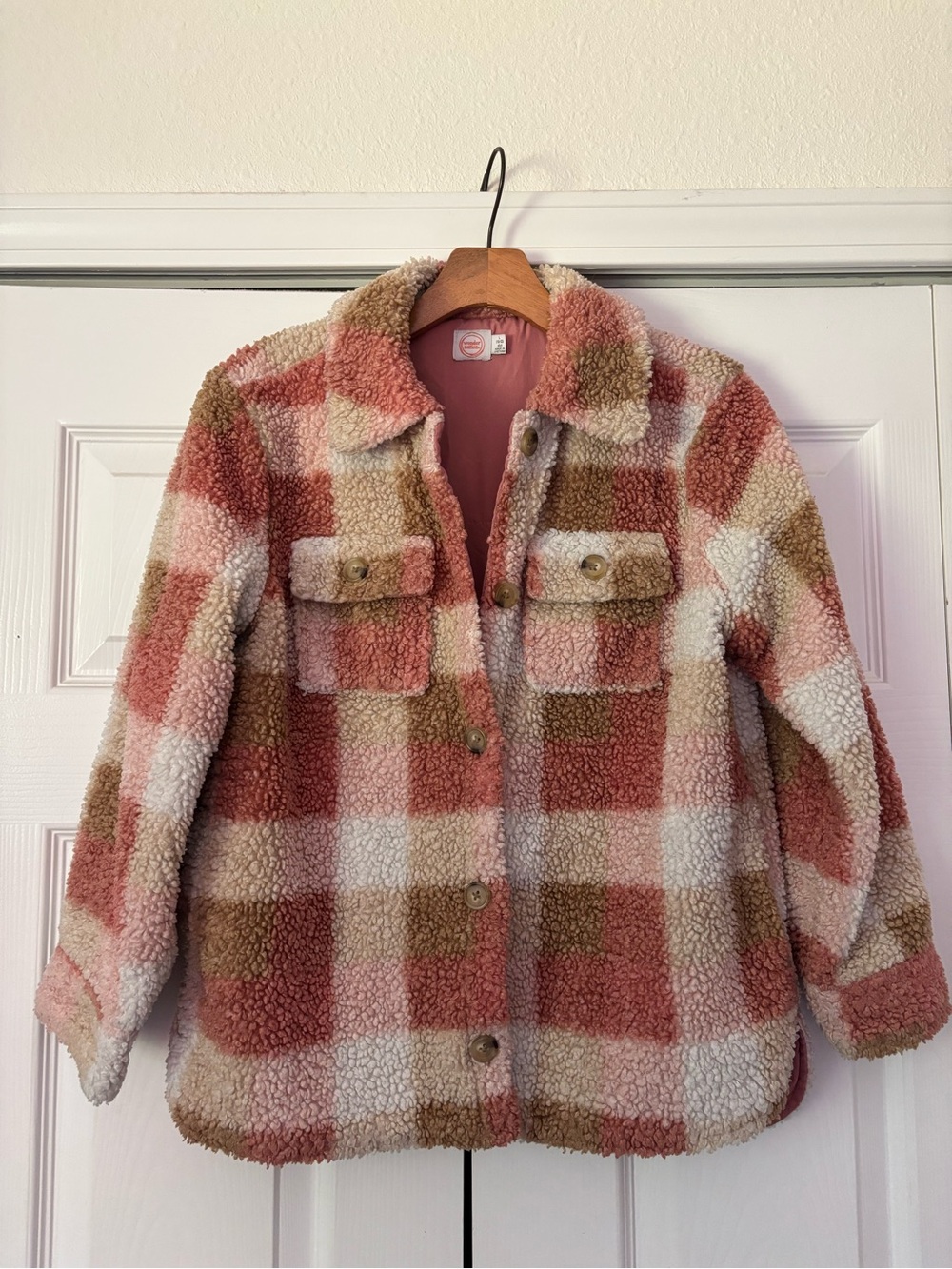 wonder nation Pink and Cream Sherpa Plaid Jacket